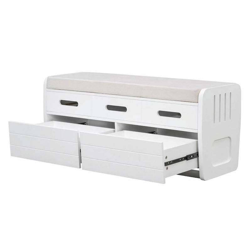 Rustic Wooden Shoe Storage Bench with 2 Drawers and Cushion