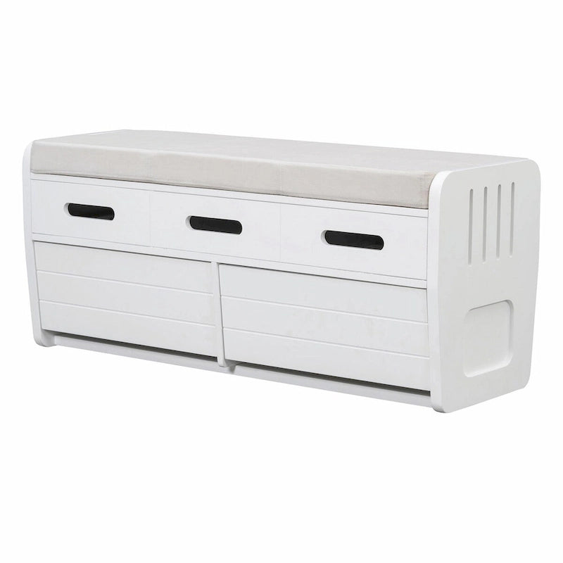 Rustic Wooden Shoe Storage Bench with 2 Drawers and Cushion