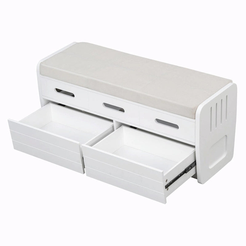 Rustic Wooden Shoe Storage Bench with 2 Drawers and Cushion