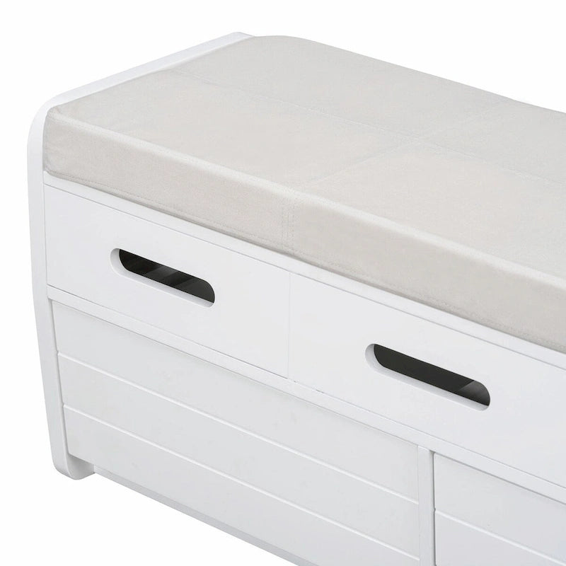 Rustic Wooden Shoe Storage Bench with 2 Drawers and Cushion