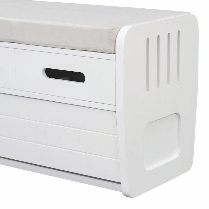 Rustic Wooden Shoe Storage Bench with 2 Drawers and Cushion