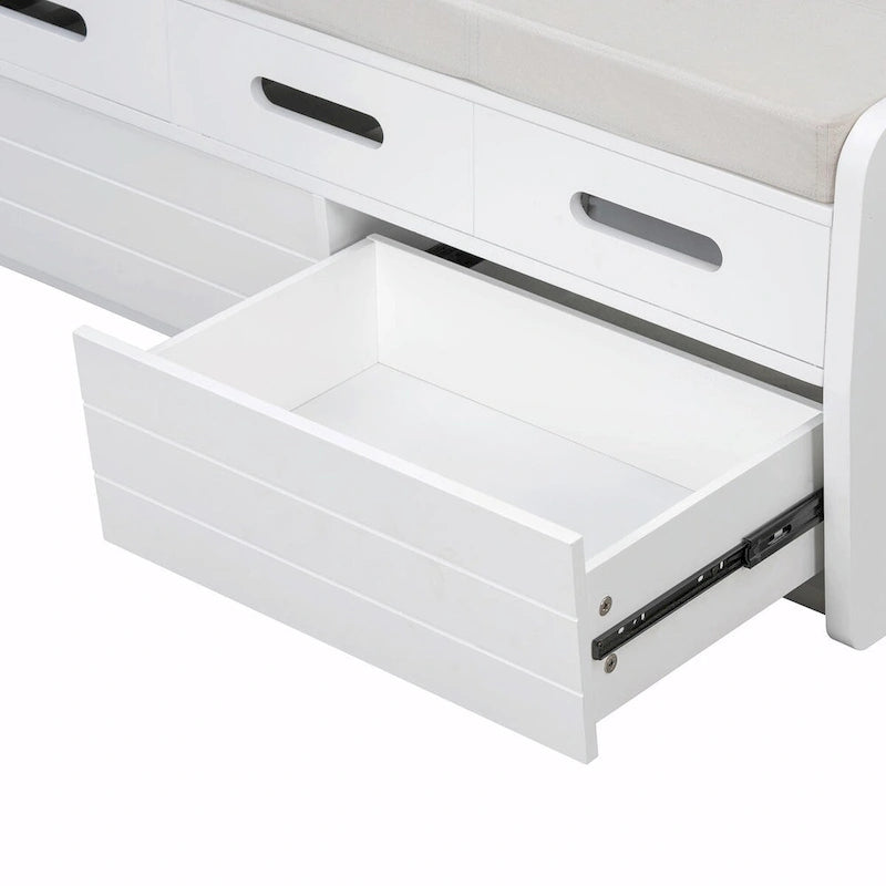 Rustic Wooden Shoe Storage Bench with 2 Drawers and Cushion