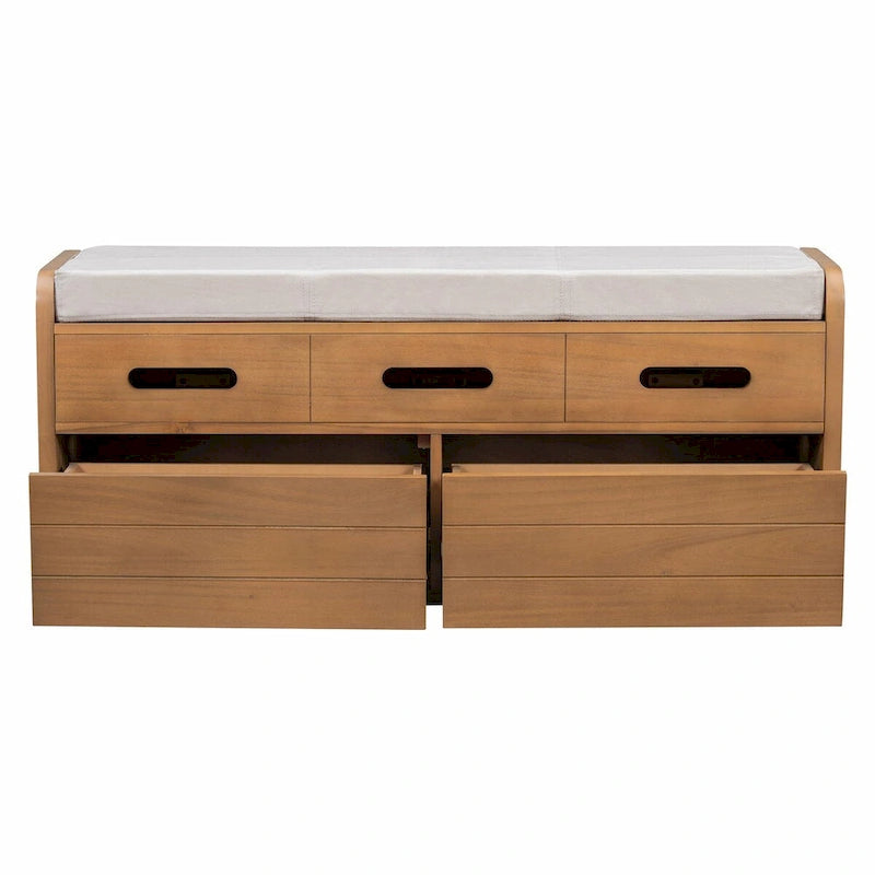 Rustic Wooden Shoe Storage Bench with 2 Drawers and Cushion