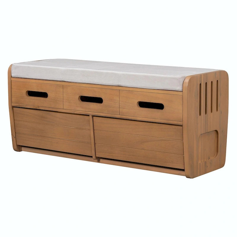 Rustic Wooden Shoe Storage Bench with 2 Drawers and Cushion