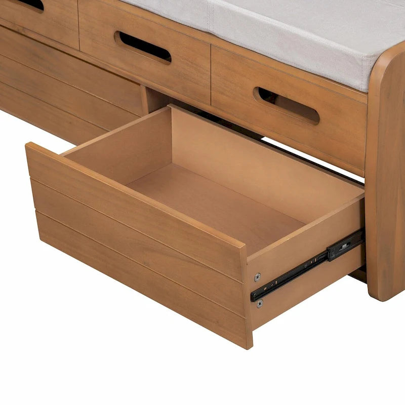Rustic Wooden Shoe Storage Bench with 2 Drawers and Cushion