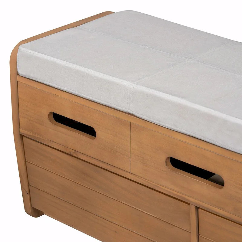 Rustic Wooden Shoe Storage Bench with 2 Drawers and Cushion