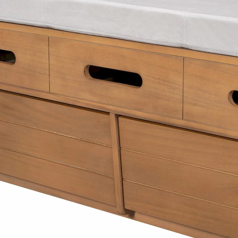 Rustic Wooden Shoe Storage Bench with 2 Drawers and Cushion