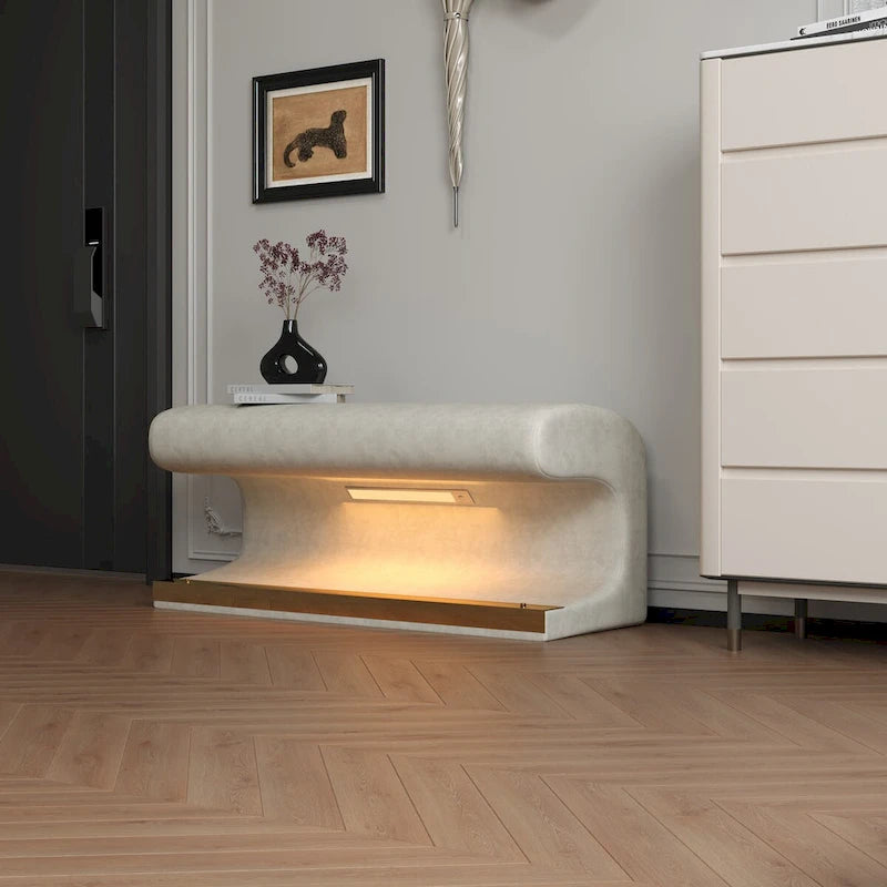 Banc d'entrée rembourré en cuir avec éclairage LED à détection de mouvement