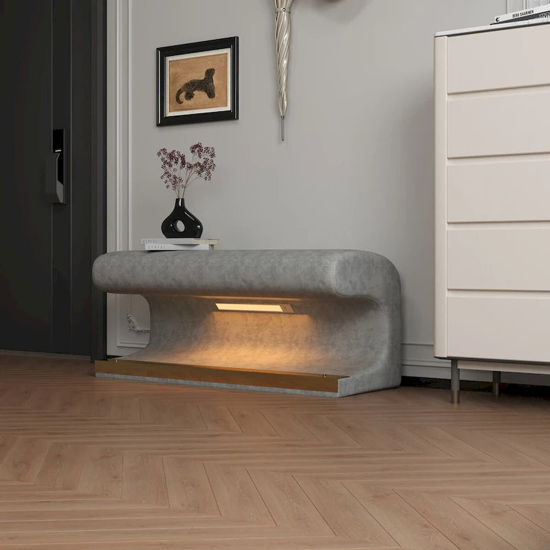 Banc d'entrée rembourré en cuir avec éclairage LED à détection de mouvement