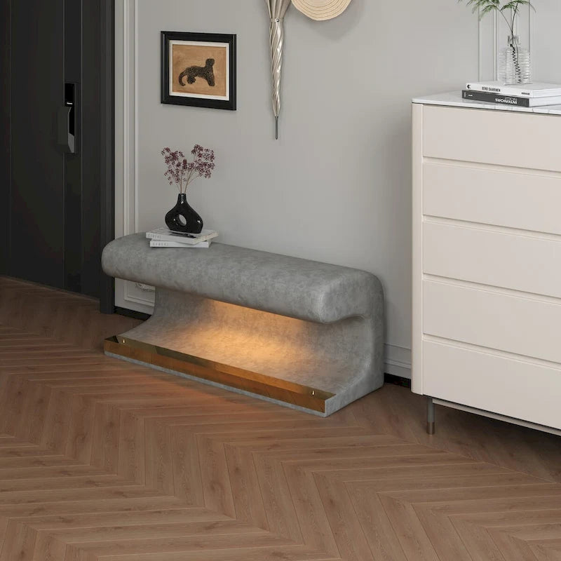Banc d'entrée rembourré en cuir avec éclairage LED à détection de mouvement