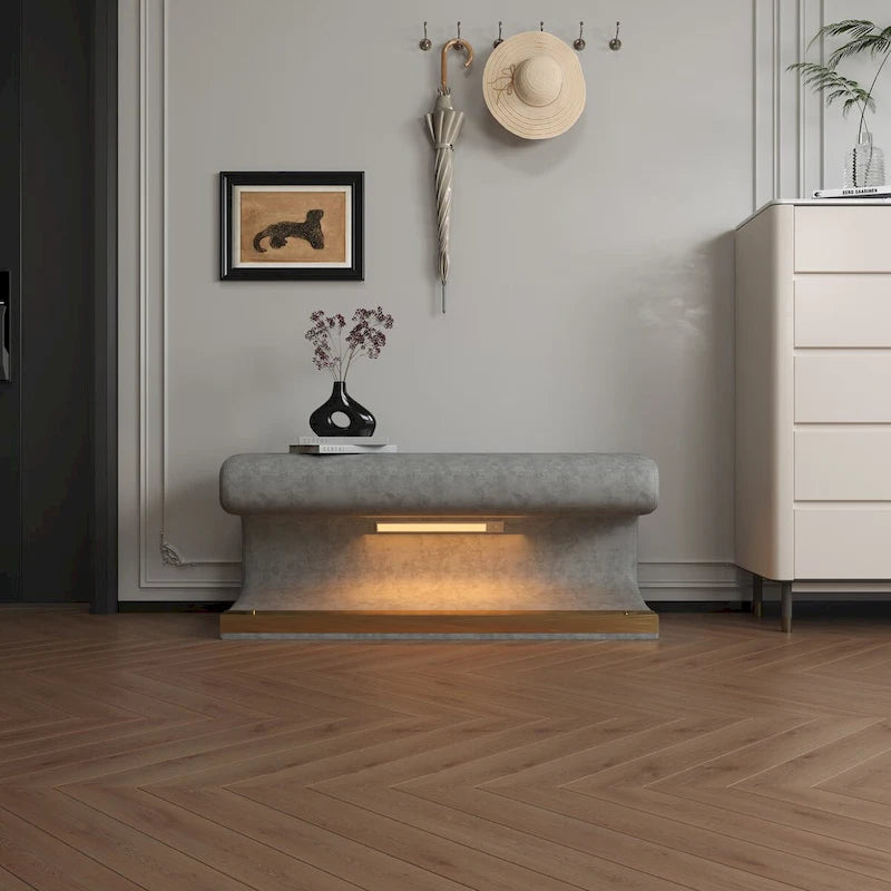 Banc d'entrée rembourré en cuir avec éclairage LED à détection de mouvement