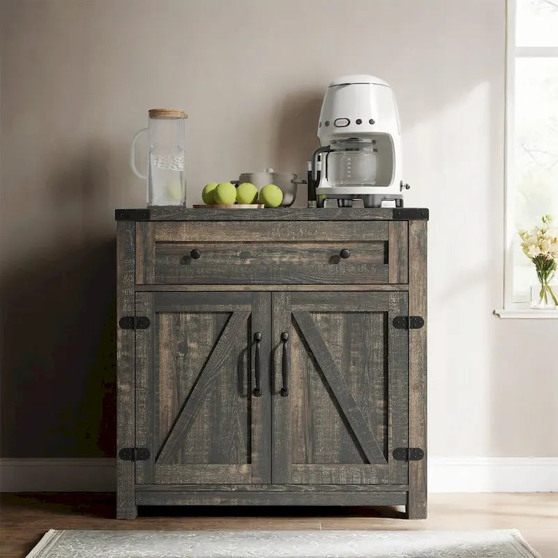 Meuble d'appoint moderne de style maison de campagne à deux portes de grange, noir