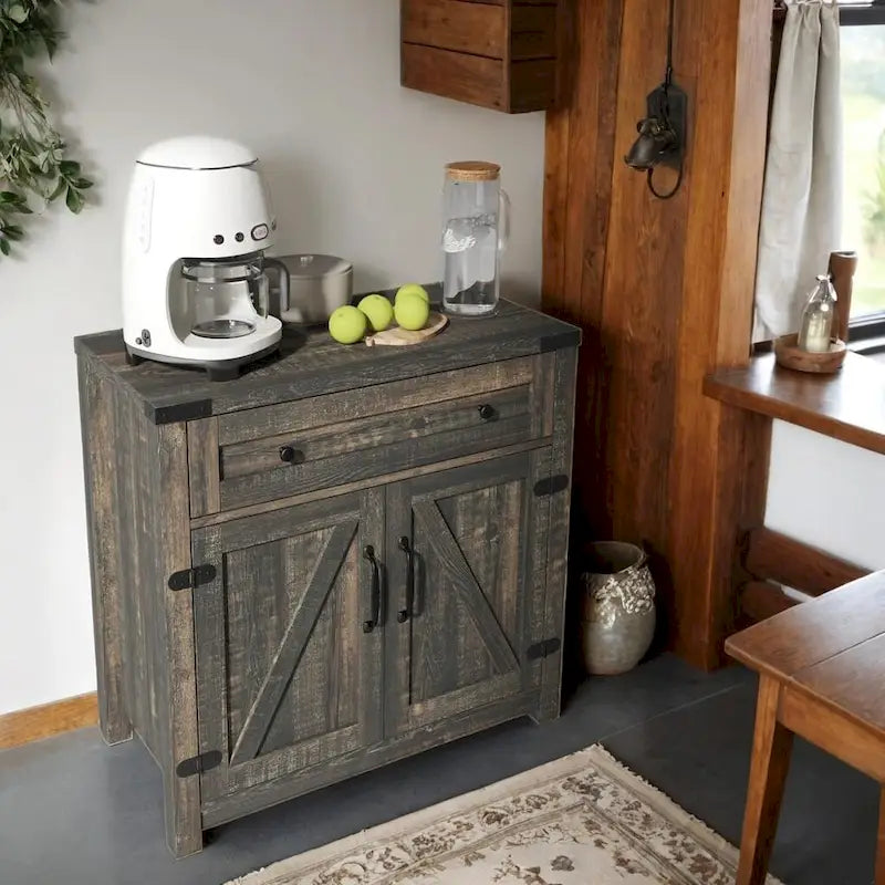 Meuble d'appoint moderne de style maison de campagne à deux portes de grange, noir