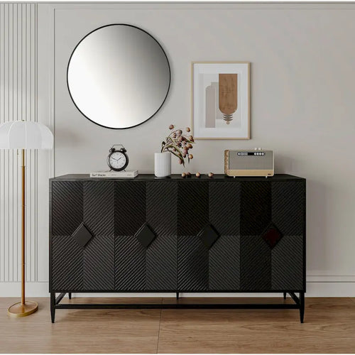 Sideboard mit 4 Türen, geriffelten Türen und verstellbaren Regalböden