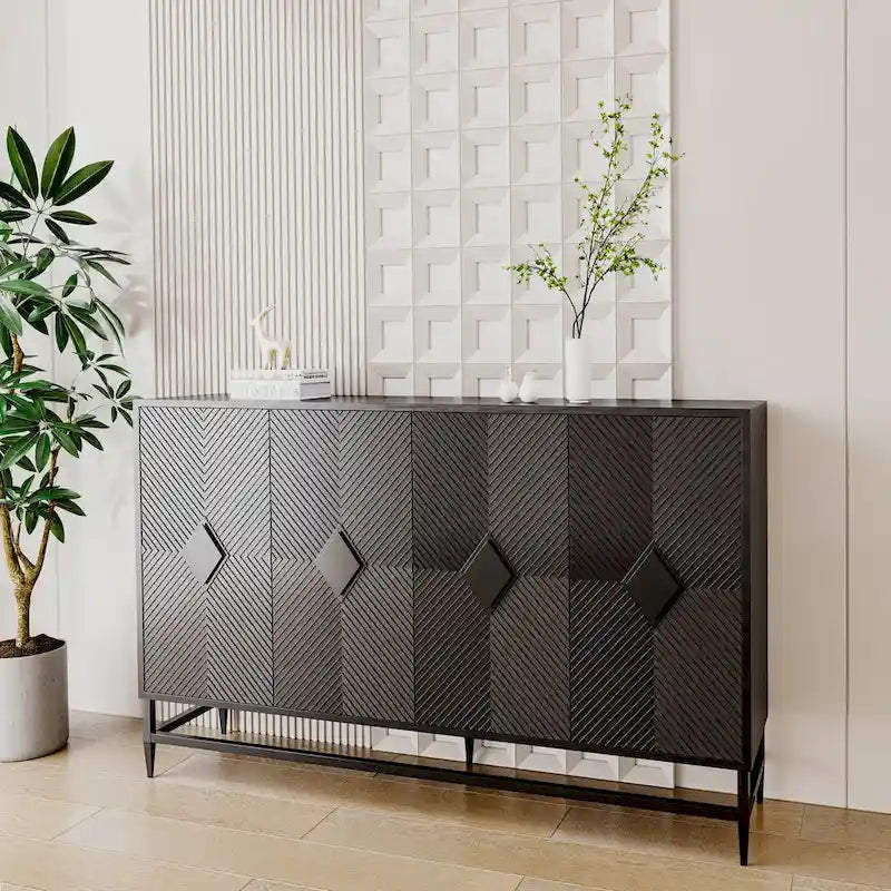 Sideboard mit 4 Türen, geriffelten Türen und verstellbaren Regalböden