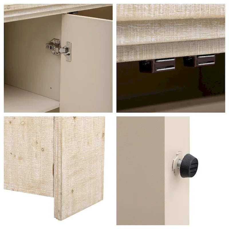 Credenza in impiallacciatura di legno curvato con maniglie dorate e ripiani regolabili