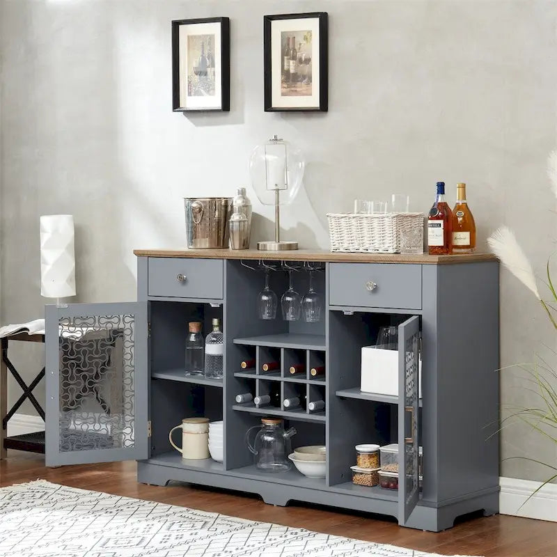 Aparador de estilo rústico moderno con cajones y almacenamiento para vino