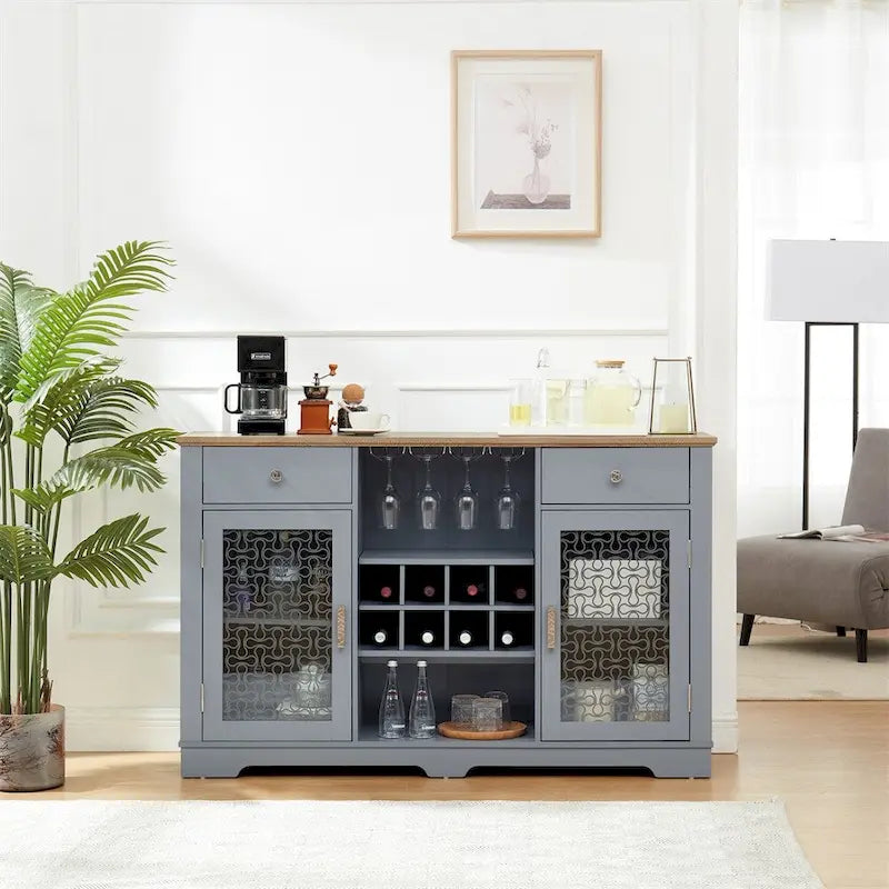 Aparador de estilo rústico moderno con cajones y almacenamiento para vino