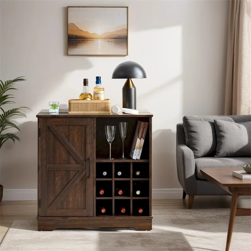 Coffee Bar Cabinet Bar Cabinet w/Wine Rack Buffet Sideboard Cabinet