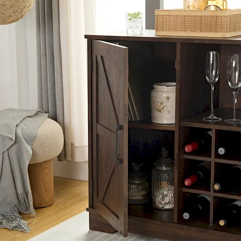 Armario bar para café de estilo rústico con botellero para 9 botellas