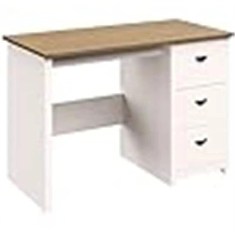Traditional Home Office Desk with 3 Drawers, White and Wood Finish