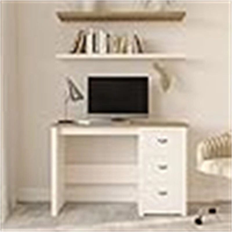 Bureau traditionnel pour bureau à domicile avec 3 tiroirs, finition blanche et bois