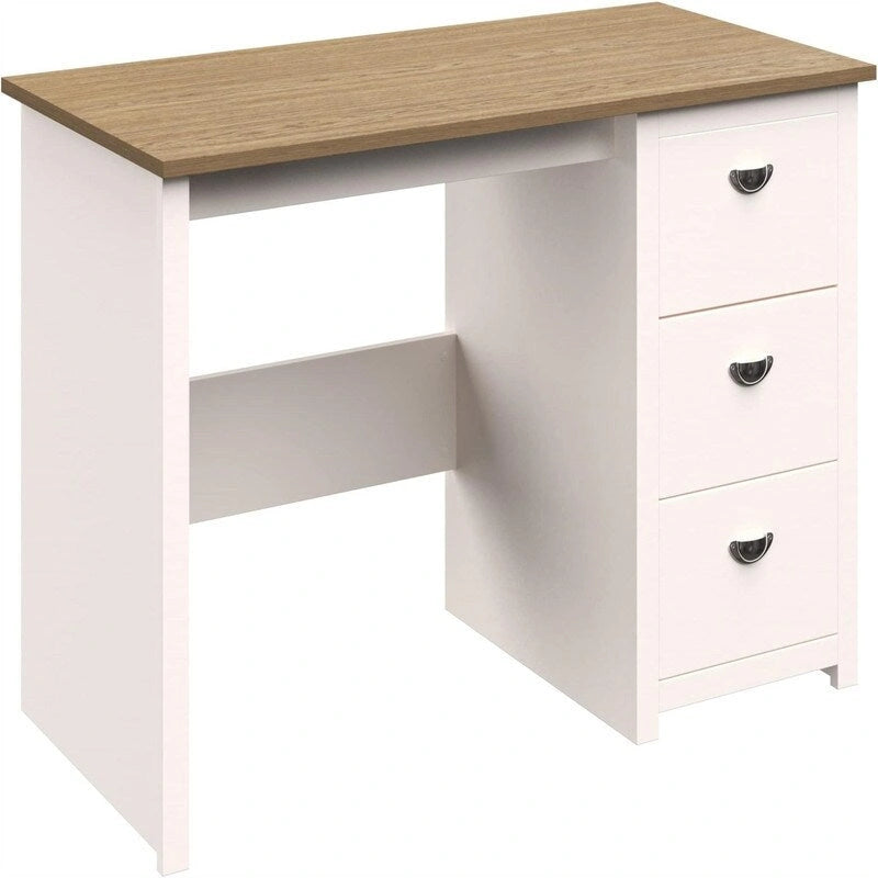 Traditional Home Office Desk with 3 Drawers, White and Wood Finish