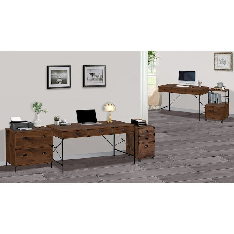 Walnut 3-Drawer Mobile File Cabinet