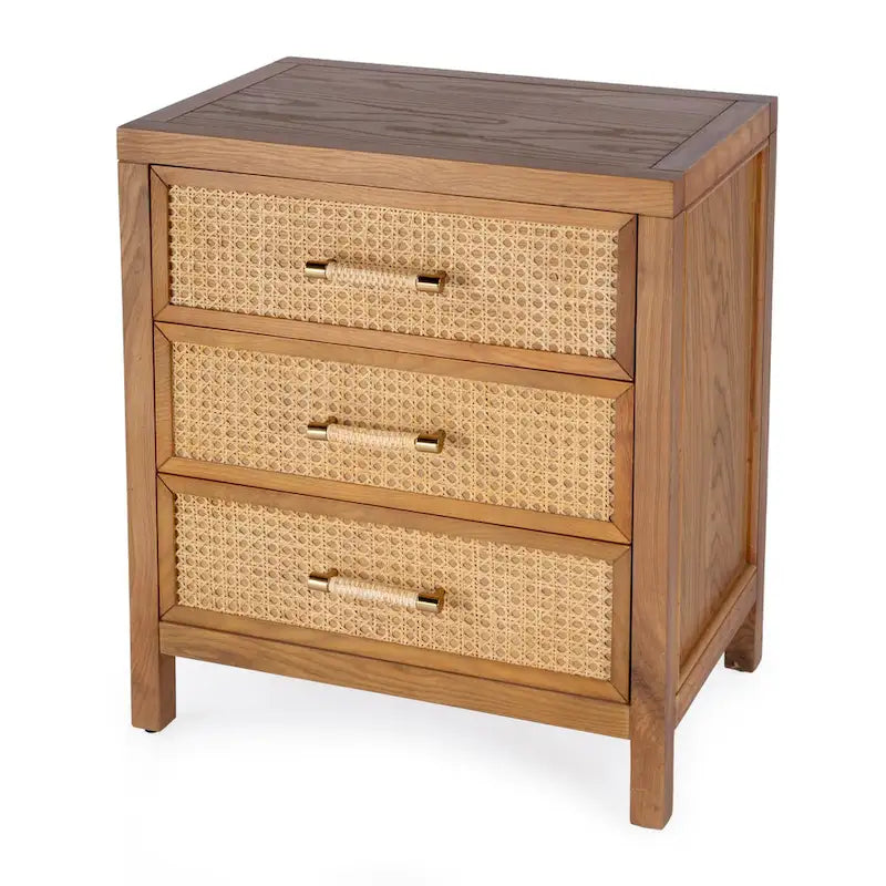 Commode à 3 tiroirs en cannage et chêne massif