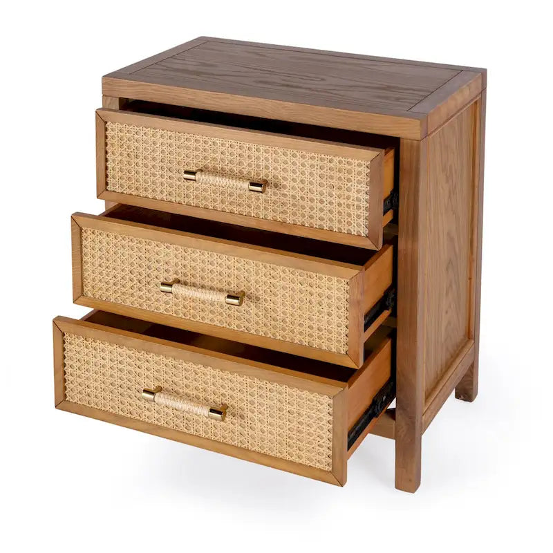 Commode à 3 tiroirs en cannage et chêne massif