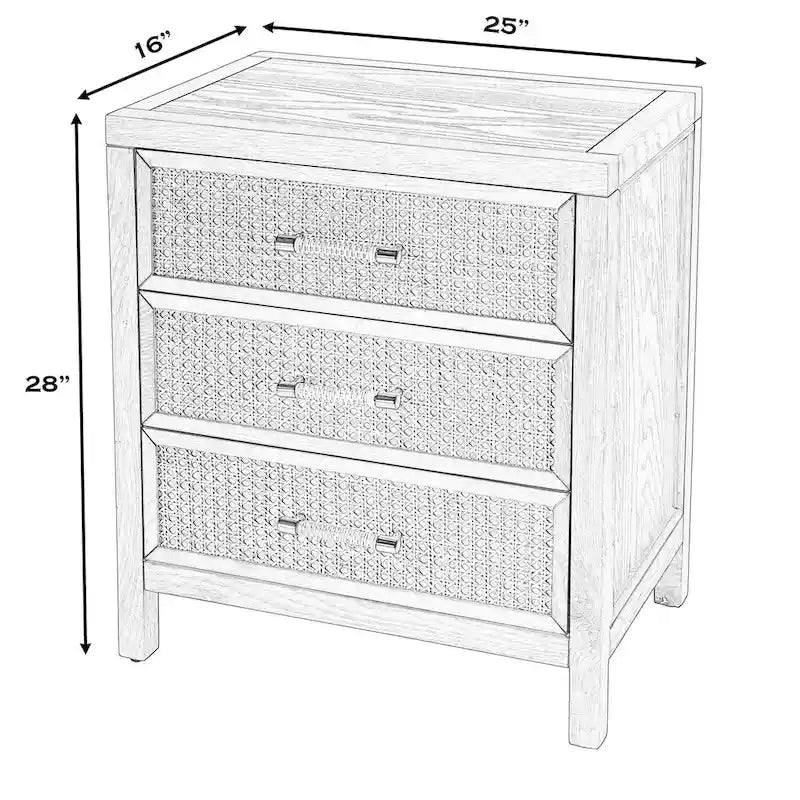 Commode à 3 tiroirs en cannage et chêne massif