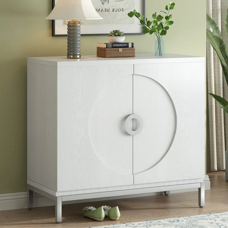 Wood Veneer Storage Cabinet with Adjustable Shelves and Metal Legs