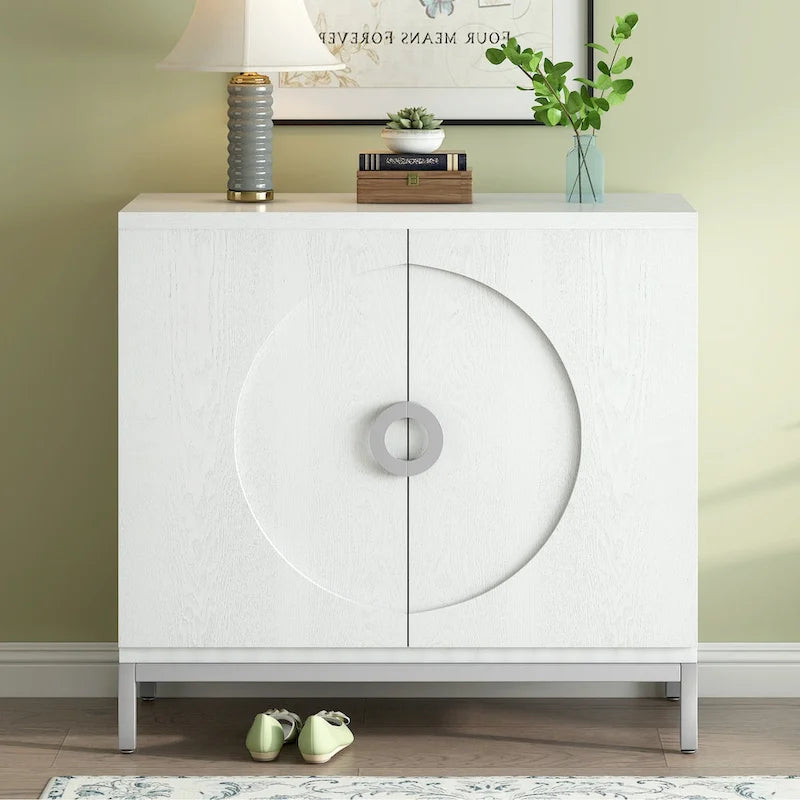 Wood Veneer Storage Cabinet with Adjustable Shelves and Metal Legs