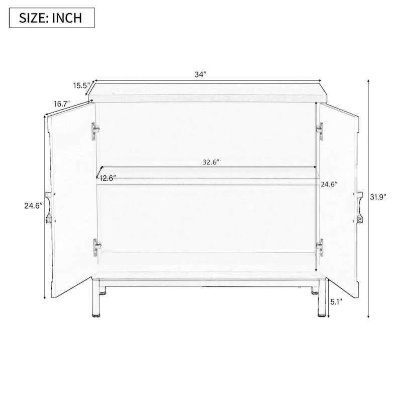 Wood Veneer Storage Cabinet with Adjustable Shelves and Metal Legs