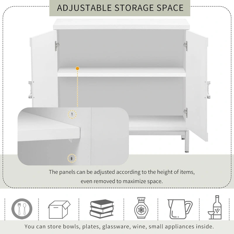 Wood Veneer Storage Cabinet with Adjustable Shelves and Metal Legs