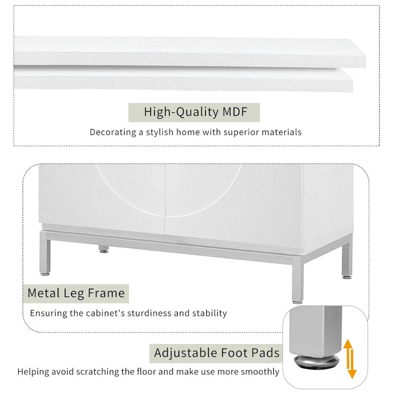 Wood Veneer Storage Cabinet with Adjustable Shelves and Metal Legs