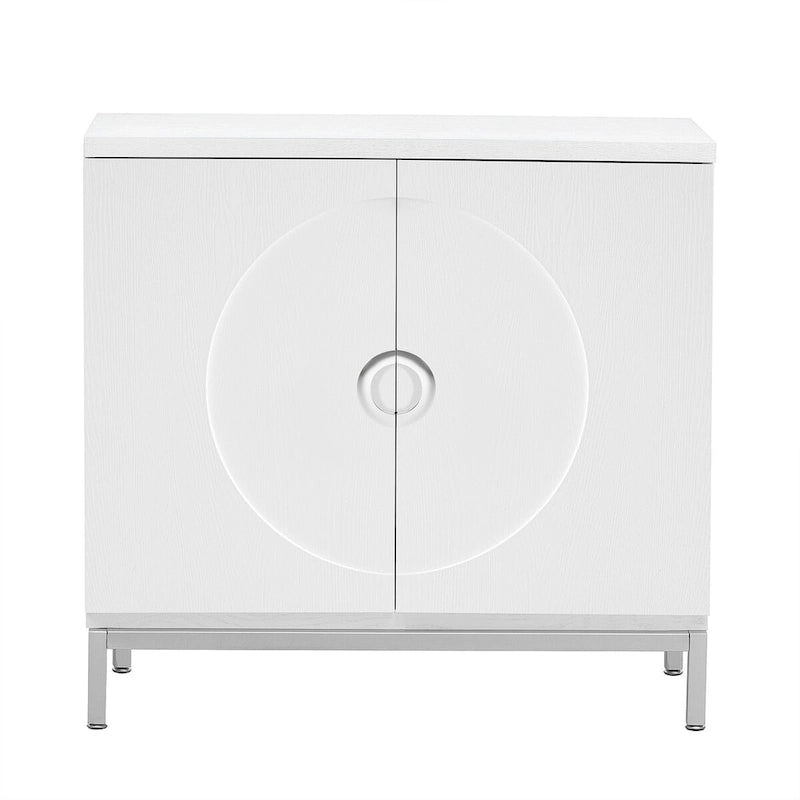 Wood Veneer Storage Cabinet with Adjustable Shelves and Metal Legs