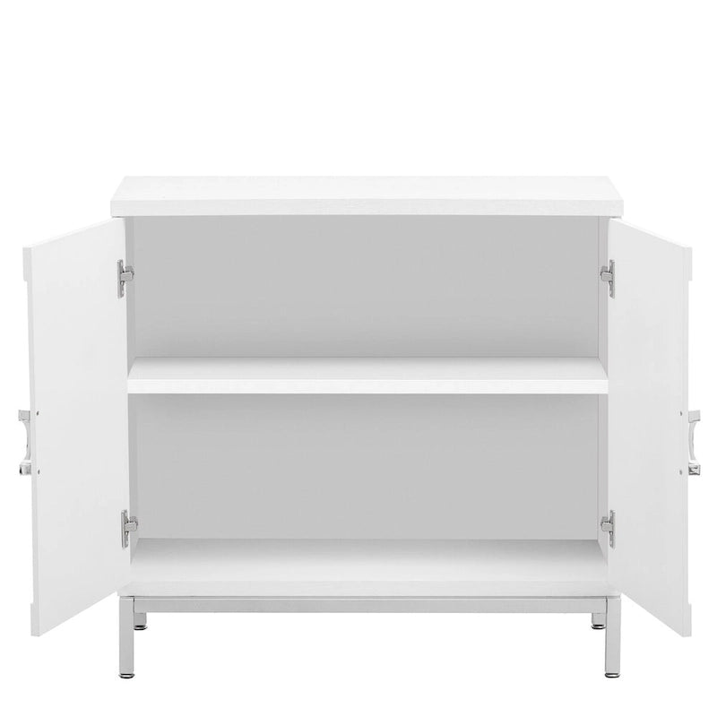 Wood Veneer Storage Cabinet with Adjustable Shelves and Metal Legs
