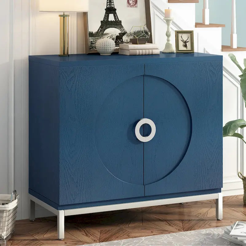 Wood Veneer Storage Cabinet with Adjustable Shelves and Metal Legs