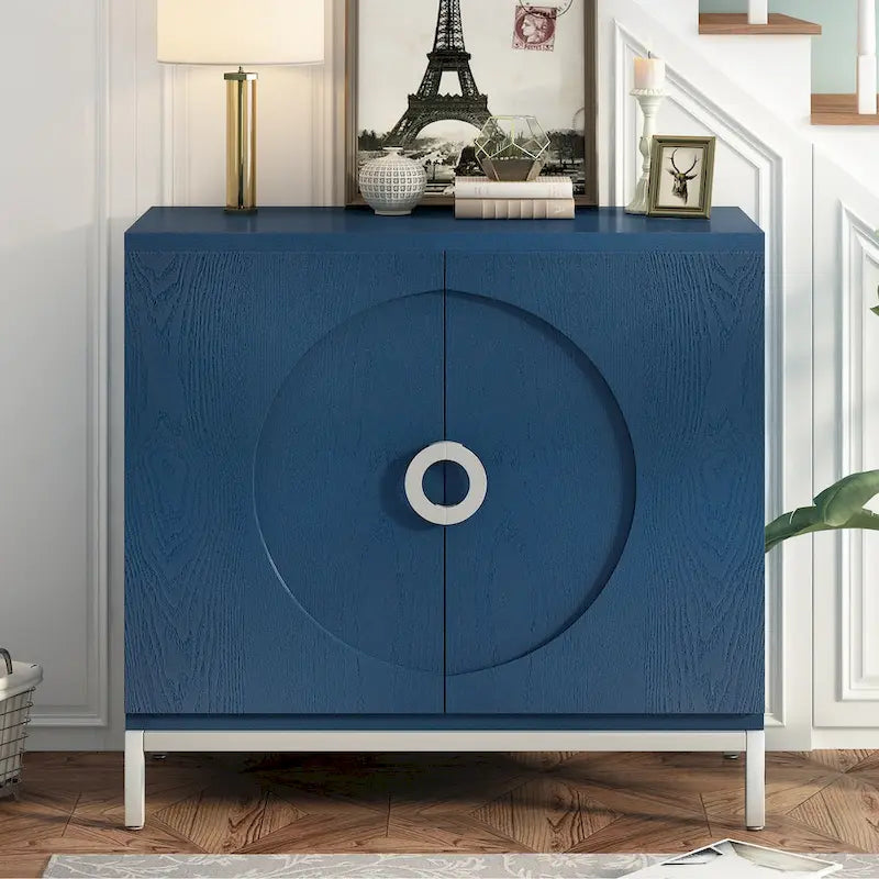 Wood Veneer Storage Cabinet with Adjustable Shelves and Metal Legs