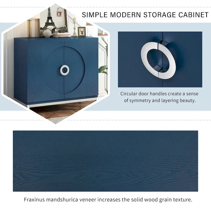 Wood Veneer Storage Cabinet with Adjustable Shelves and Metal Legs