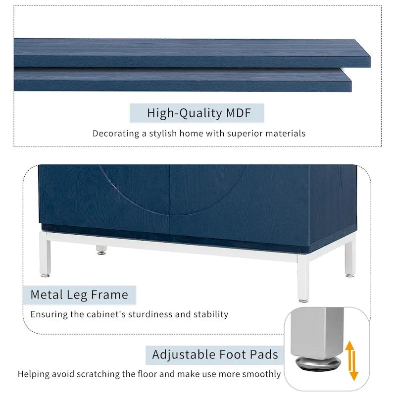 Wood Veneer Storage Cabinet with Adjustable Shelves and Metal Legs