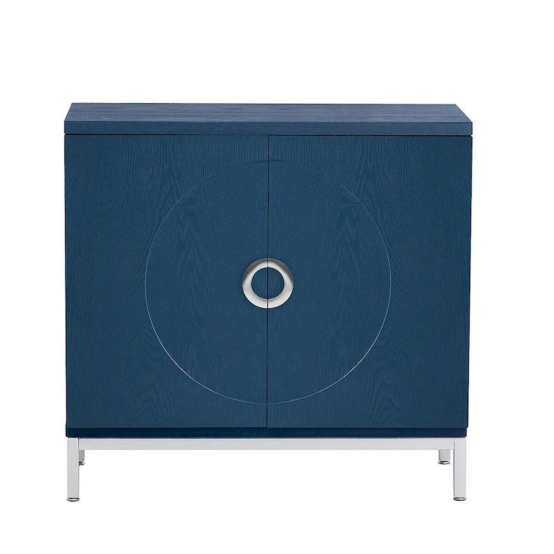 Wood Veneer Storage Cabinet with Adjustable Shelves and Metal Legs