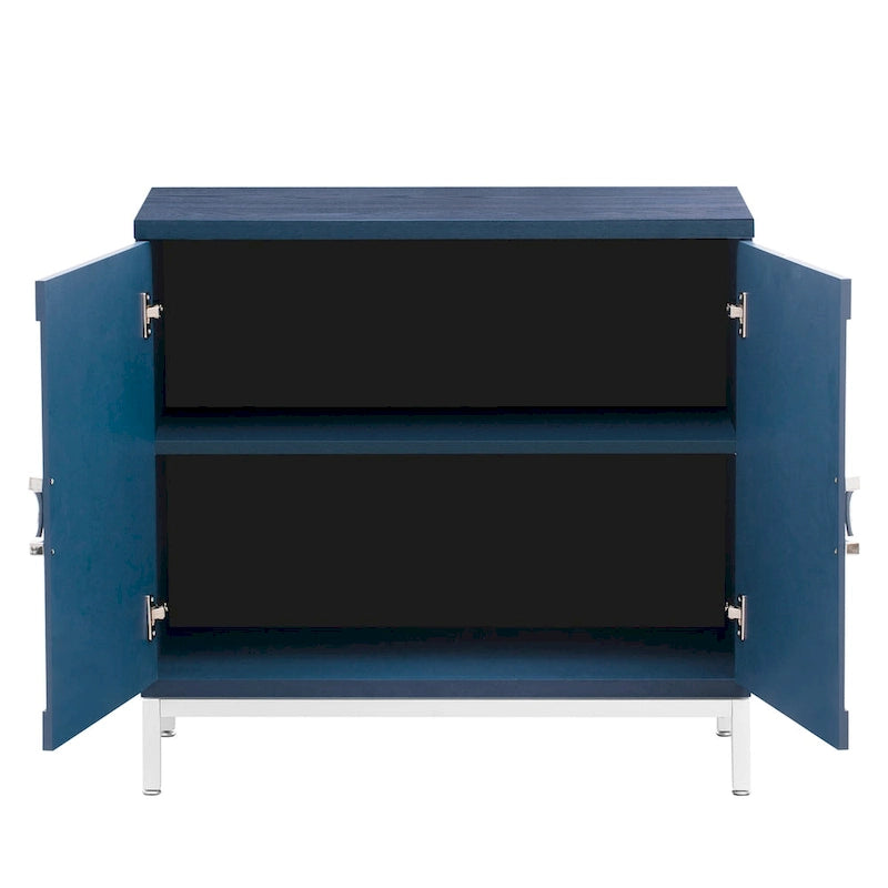Wood Veneer Storage Cabinet with Adjustable Shelves and Metal Legs