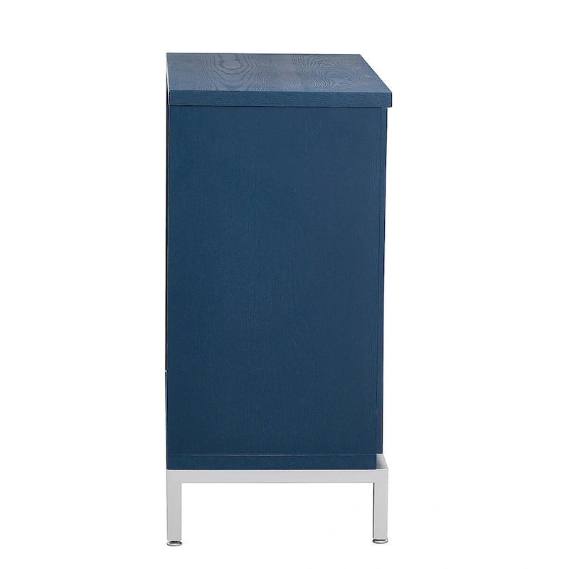 Wood Veneer Storage Cabinet with Adjustable Shelves and Metal Legs