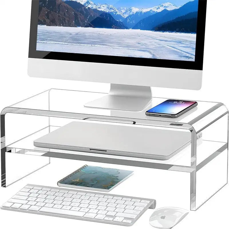 Elevador transparente de acrílico para monitor de 2 niveles