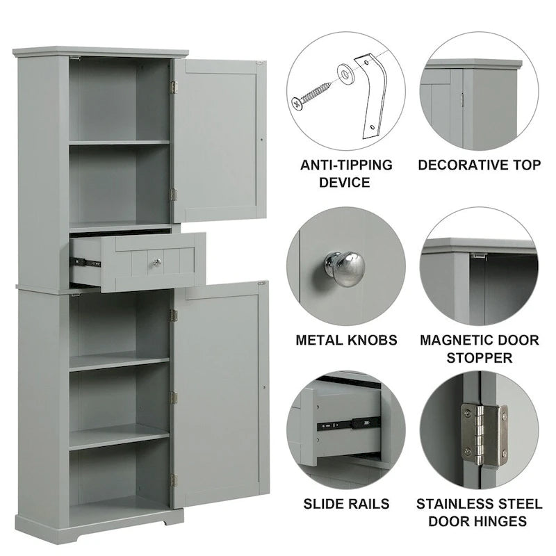 Hoher freistehender Badezimmerschrank mit Schublade