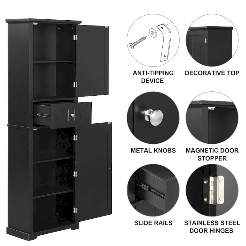 Hoher freistehender Badezimmerschrank mit Schublade