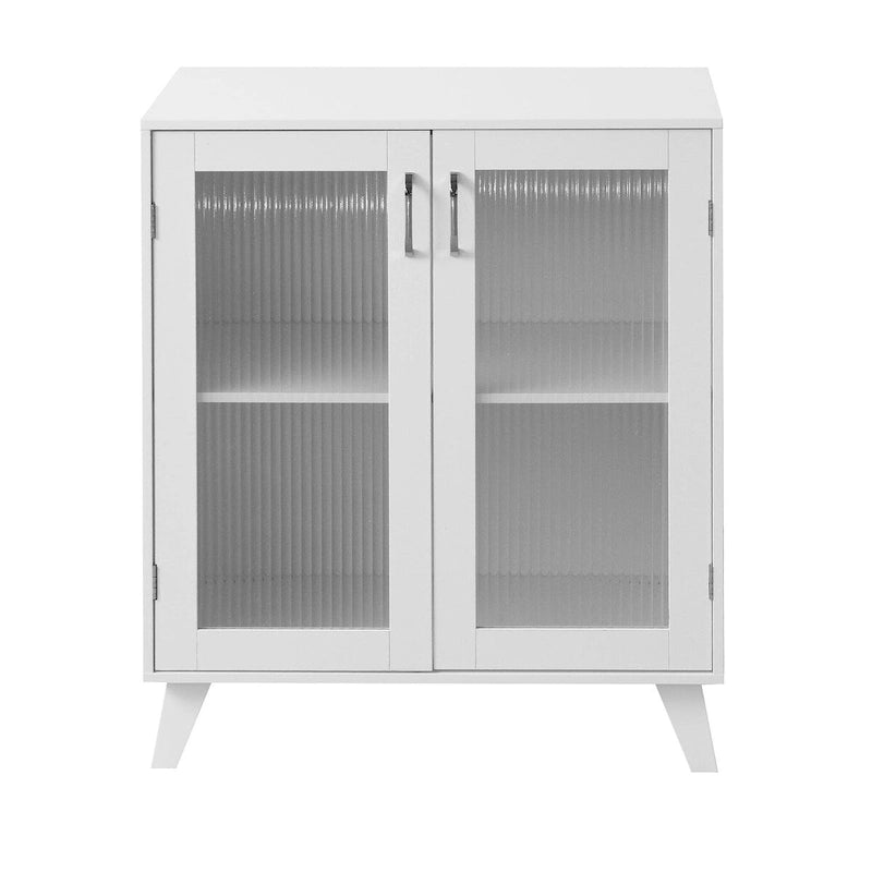 Armario de almacenamiento blanco con 2 puertas de vidrio y patas de madera