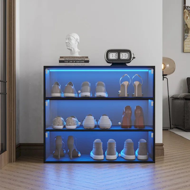 Schuhschrank mit schwarzer Glastür und RGB-LED-Beleuchtung
